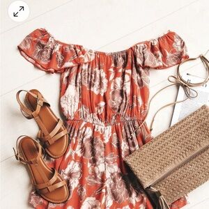 Kiss & Tell Coral Red Floral Print Romper